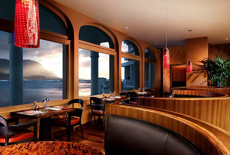 Interior of the Kauai Grill at St. Regis resort in Princeville.